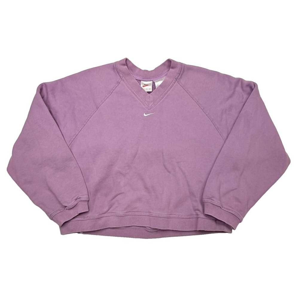 Nike Purple Cropped V-Neck Sweater Medium Embroidered Swoosh